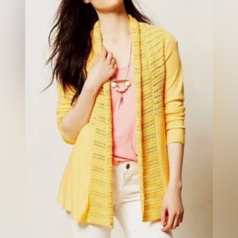 Anthropologie Angel Of The North Visionary Crochet Open Cardigan Yellow Medium